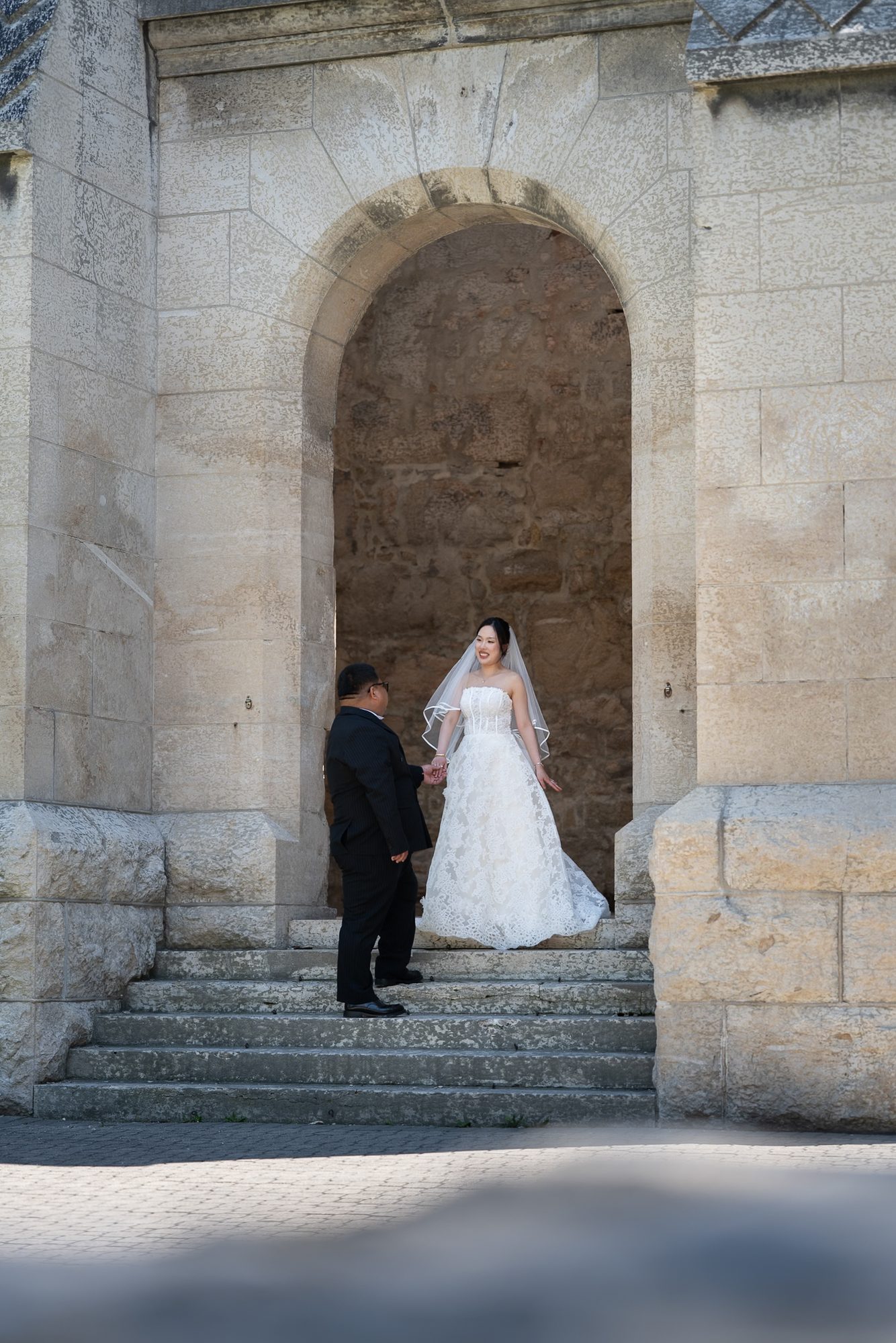 Wedding portrait in the St. Boniface Cathedral ruins, Winnipeg