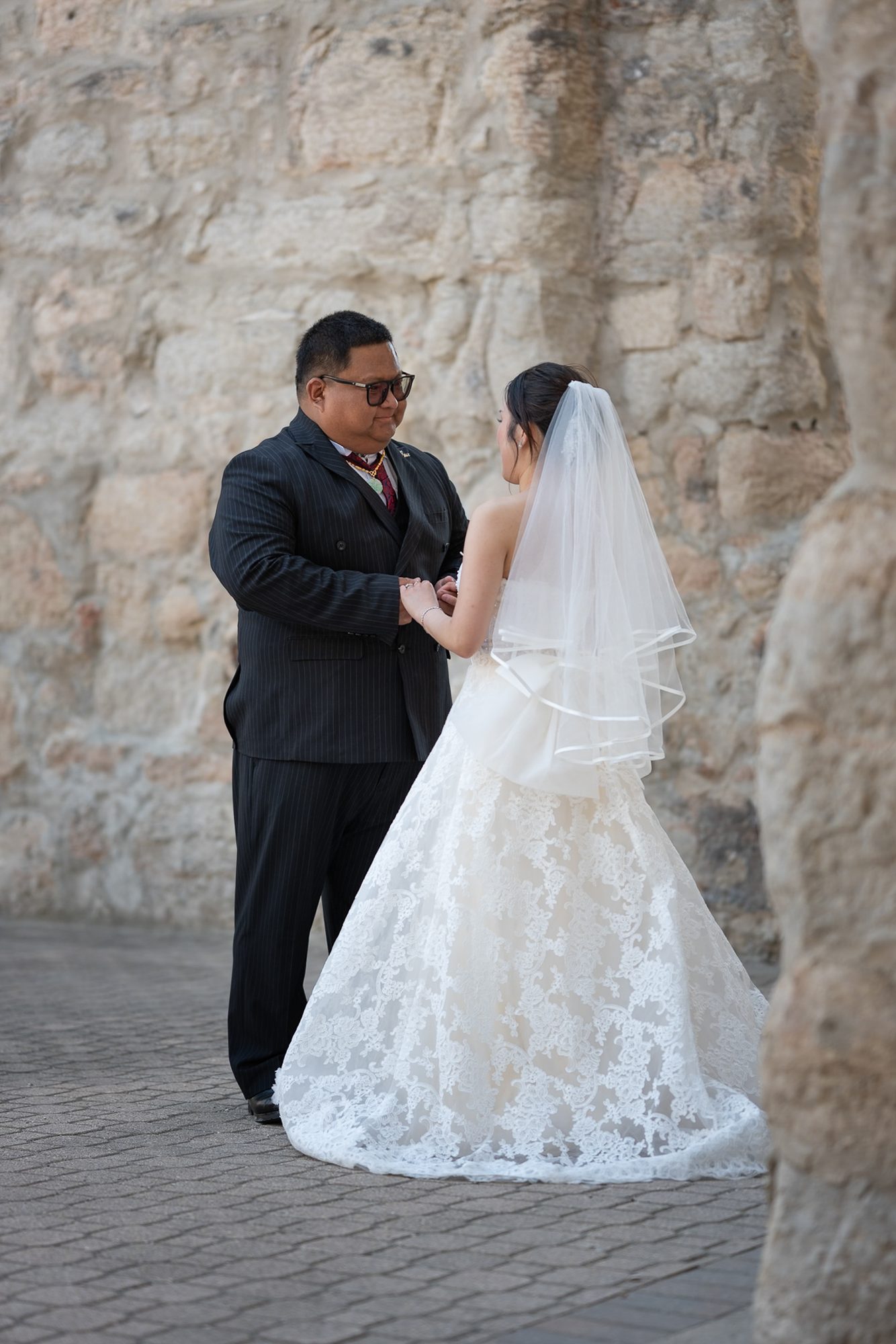 Bride and groom at the St. Boniface Cathedral ruins, Winnipeg